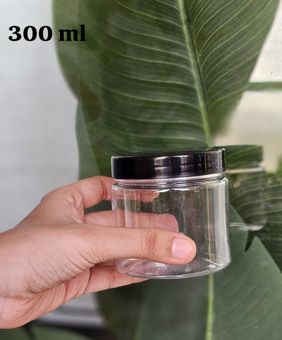 Black Lid Airtight Plastic PET Jar | 200ml & 300ml Food Grade Jars for Storage & Gifting