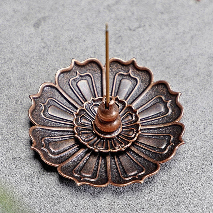 Lotus Flower Design Agarbatti Stand Incense Holder Ash Catcher Metal for Pooja, Office, Mandir,Shree Holi Pooja, Wedding & Many More Spiritual Events, Insence Burner (Bronze 2)