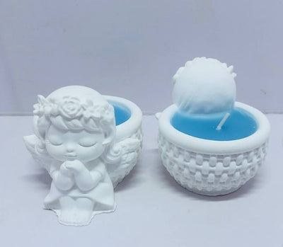 1 PCS Angel Design Scented Wax Candle – White Angel Jar with Blue Wax for Home Decor, Gift Purpose, Tealight, Aroma Candle, Decorative Fragrance Candle, Romantic Lighting