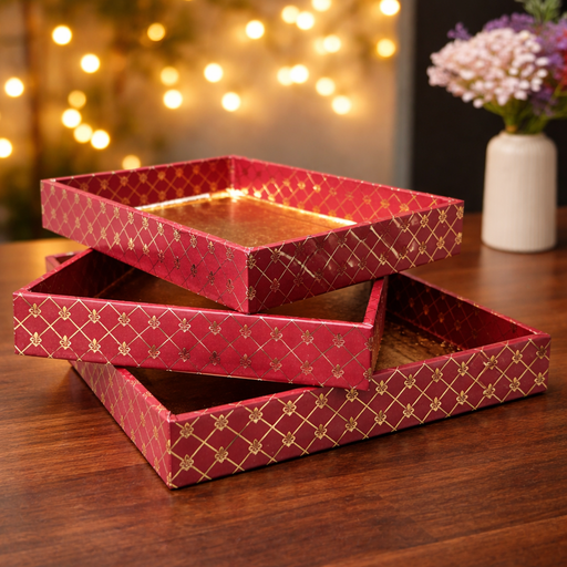 Multipurpose Golden MDF Cardboard Trays – Decorative Hamper & Gifting Packaging Set (9x12, 10x14, 12x16 Inches)