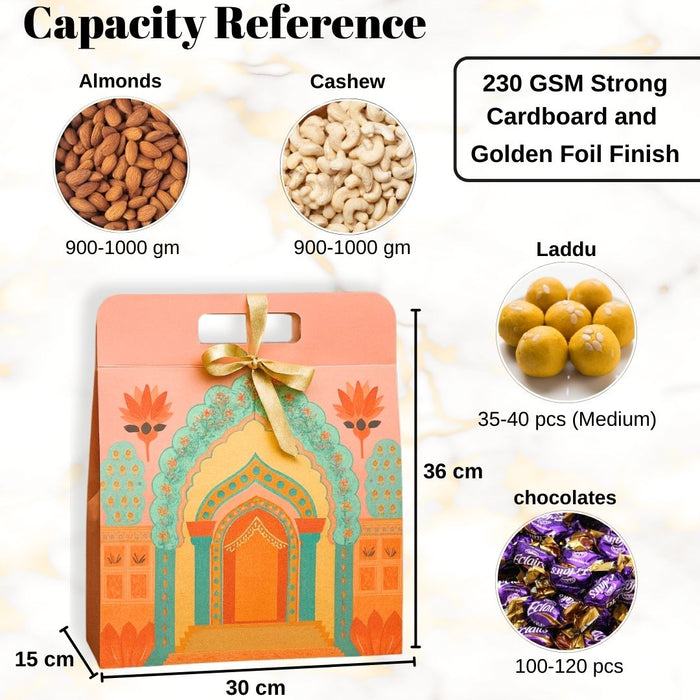 5 Pcs Affordable peach Rajwadi hamper Multipurpose Decorative Folding Paper Cardboard Box DIY Box for Gift Hamper, Diwali Gifting, Wedding gifing