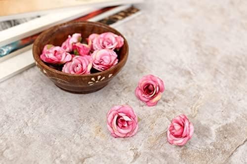 Artificial Small Rose Flowers Fake Fabric Head Rose Flowers For Home Decoration, Gift, Mandir Pooja Table, Cake Decor, Bouquet Making, Backdrop, DIY Art Craft, Diwali Items Material (4 cm)