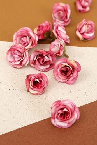 Artificial Small Rose Flowers Fake Fabric Head Rose Flowers For Home Decoration, Gift, Mandir Pooja Table, Cake Decor, Bouquet Making, Backdrop, DIY Art Craft, Diwali Items Material (4 cm)