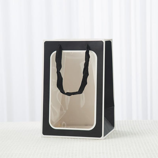 10 Pcs Big Size Transparent Window Black Bag With White Border Goodie Bags With Handle Gift Bag,Hamper Bag,Carry Bags,Shopping Gift Bag,Gift For Gifting,Presents,Return Gifts,Birthday,Party,Wedding,Festivals,Events