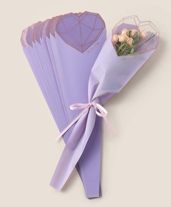 Heart Shaped Decorative Flower Bouquet Cover for Single Rose/Flower/Bouquet | Decorative Wrapping Sleeve for Gifting, Wedding, Propose, Valentine (Purple)