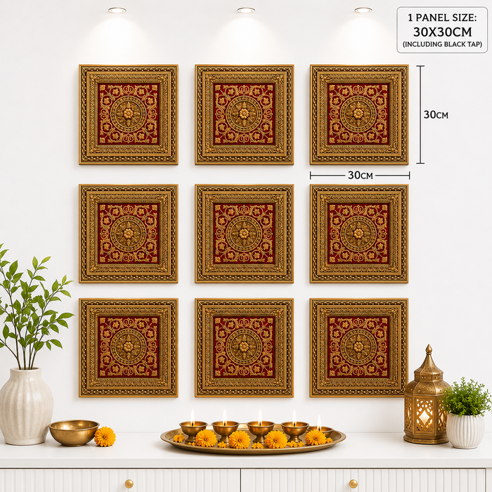 Premium Ganpati  Bappa Backdrop Wall Panels (9 pcs set) | 30 × 30 CM Each Panel | 90 × 90 CM DIY Mandap Background | 9 Panels | 3 Designs | Includes Double-Sided Tape