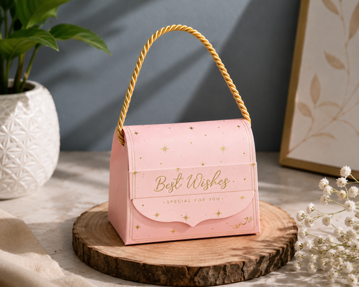 ( SMALL )Decorative Folding Storage Box/ Purse style for Return Gift, Birthday, Valentine's Day - Boxes, Perfect for Packing Chocolate, Dry Fruits, and Invitations (PEACH-PINK) (8 cm)