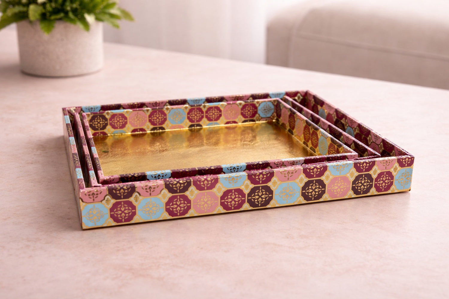 Multipurpose Golden MDF Cardboard Trays – Decorative Hamper & Gifting Packaging Set (9x12, 10x14, 12x16 Inches)