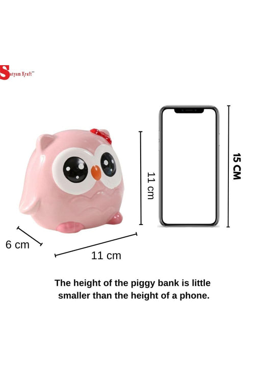 1 Piece Ceramic pink Owl Design Gullak : Piggy Bank for Rupees Savings - Coin Storage Tip Box Ideal for Kids and Adults - Money Kilona Pikibank ATM Coinbox Gulak (Pack of 1) (Pink)