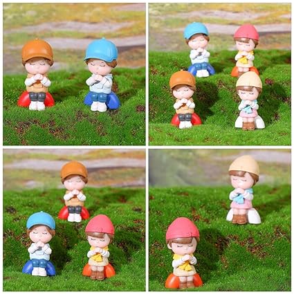 1 Set of Praying Kid Miniature Figurines Multiuse as Decorations, Cake Topper, Toys, Showpieces, Gift Item (2 Boys,2 Girls, Multicolor)