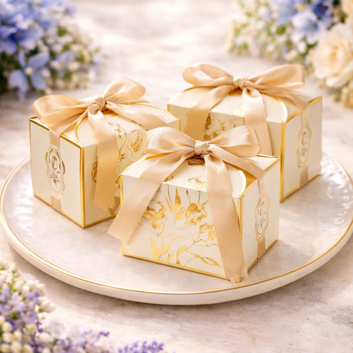 Big size Square Shape Decorative Folding Storage Box With Ribbon for Return Gift, Birthday, Boxes, Occasions, Perfect for Packing Chocolate, Dry Fruits (Off-White)