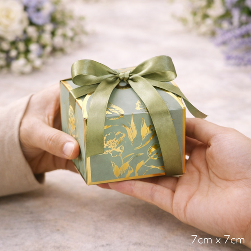 Big size Square Shape Decorative Folding Storage Box With Ribbon for Return Gift, Birthday, Boxes, Occasions, Perfect for Packing Chocolate, Dry Fruits (Green)