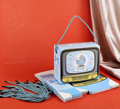 24 pcs Tv shape Gift Boxes With Handle Gift Paper Boxes, Gift for Birthday Gifting, Gifts, Birthday, Party, Season's Greetings, Gift For Boy & Girl (Blue)