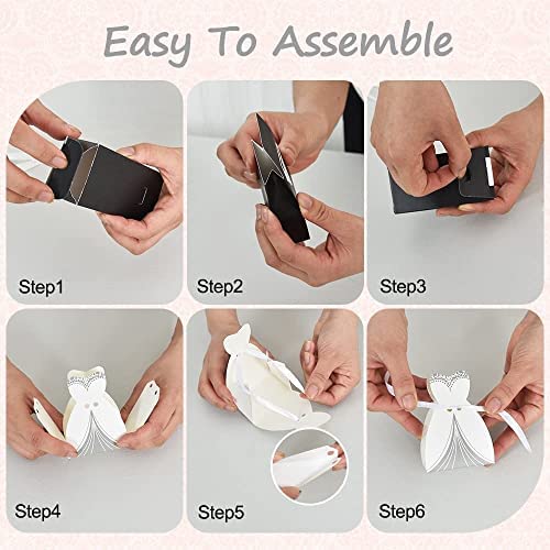 50pcs (25 Bride and 25 groom) style shaped candy Folding Storage Box for Return Gift , Birthday, Valentine's Day - Cardboard Boxes with Ribbon, Perfect for Packing Chocolate, Dry Fruits, and Invitations (Black & White)