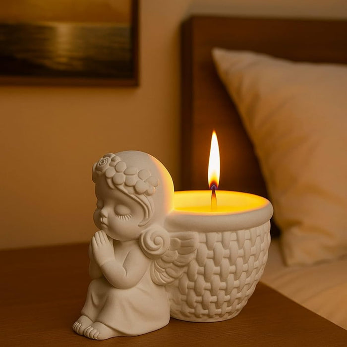 1 PCS Randon (Any) Colour Angel Design Scented Wax Candle – White Angel Jar with Wax for Home Decor, Gift Purpose, Tealight, Aroma Candle, Decorative Fragrance Candle, Romantic Lighting