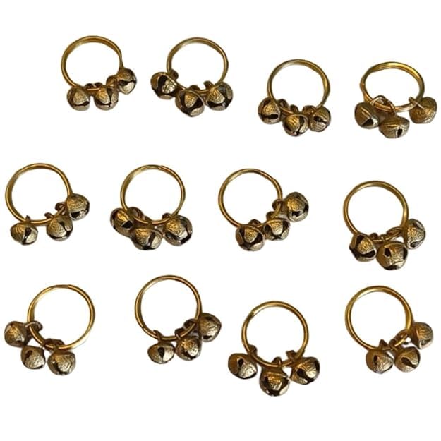 6 pair Ghungroo Ring for Wedding, Bridal Entry ,Ganpati and Janmashtmi Aarti , Clapping Ghungroo Kadi Finger, for Ring Gifting, Small Bells For Lord Godess God Ganapati, Pooja Aarti Ganesh Pooja Celebration, Clapping Anguthi (Pack of 6 pair) (12 pcs)