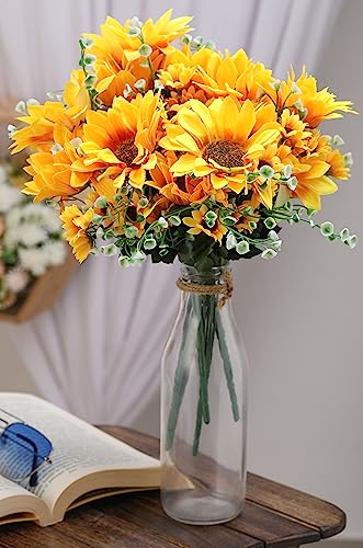 1 Pc Sunflowers Stick for Home Decor, Room, Balcony, Welcoming Decoration Item, Realistic Look and Charming Flowers (Yellow, 1 Bunch)(Without Vase Pot)