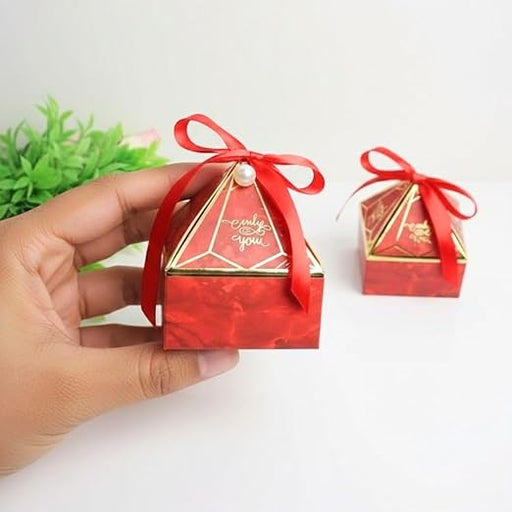 Decorative Folding Storage Box for Return Gift, Birthday, Gift Boxes with Ribbon, Perfect for Packing Chocolate, Dry Fruits. (Red)