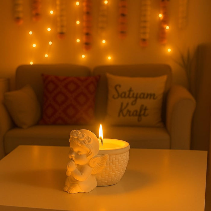 1 PCS Randon (Any) Colour Angel Design Scented Wax Candle – White Angel Jar with Wax for Home Decor, Gift Purpose, Tealight, Aroma Candle, Decorative Fragrance Candle, Romantic Lighting