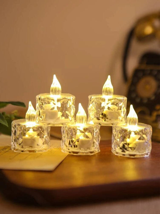 24 Pcs Flameless and Smokeless Decorative Candles Transparent Acrylic Led Tea Light Candle for Christmas, Festival,Candles (Yellow, 2 cm)