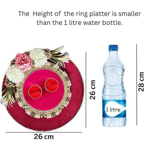 Handcrafted Round Platter Holder Tray Engagment Ring Platter Flat Base Floral  Design  2 Ring Platter Function Wood Decorative Platter