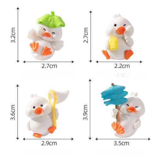 SATYAM KRAFT 1 Set Duck Miniatures Decoration Gifts for Home Decor, Indoor Or Outdoor Garden, Car Dashboard, Office Desk & diwali decoeation - Resin (Multicolor) (4 piece in 1 Set) (White)