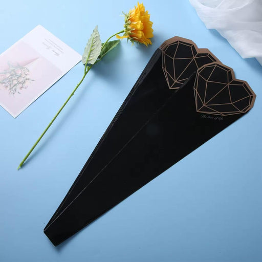 Heart Shaped Decorative Flower Bouquet Cover for Single Rose/Flower/Bouquet | Decorative Wrapping Sleeve for Gifting, Wedding, Propose, Valentine (Black)