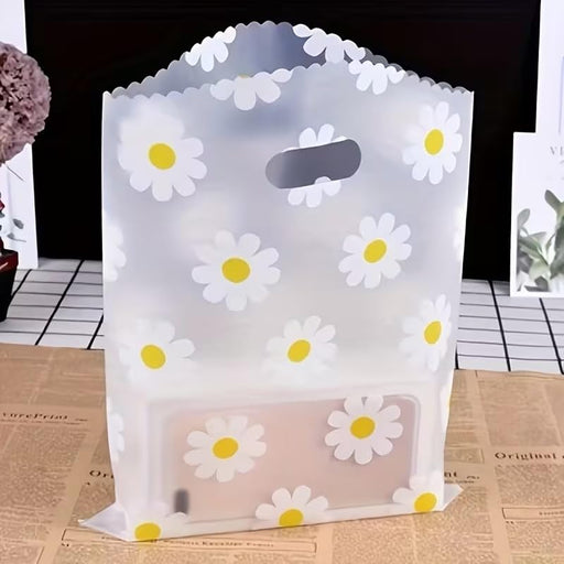 Daisy Print Frosted Plastic Gift Bag with Handle | Transparent Carry Bag for Gifts, Hampers & Return Favours