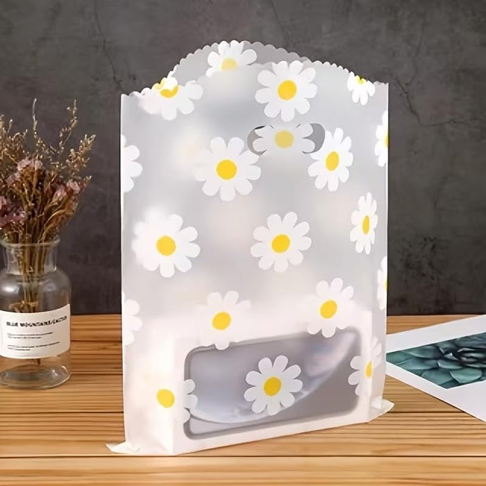 Daisy Print Frosted Plastic Gift Bag with Handle | Transparent Carry Bag for Gifts, Hampers & Return Favours
