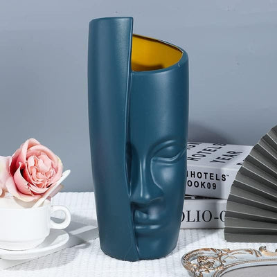 1 Pcs Face-Shaped Vase for Home Decor, Living Room, Office, Bedroom, Centre Table, Balcony, Ceramic Look Unbreakable Plastic Flower Pot for Decorations