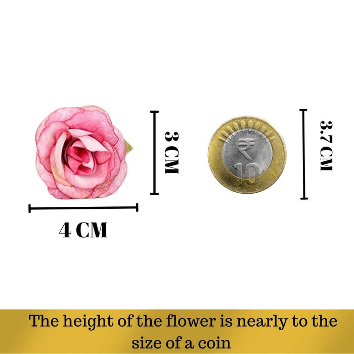 Artificial Small Rose Flowers Fake Fabric Head Rose Flowers For Home Decoration, Gift, Mandir Pooja Table, Cake Decor, Bouquet Making, Backdrop, DIY Art Craft, Diwali Items Material (4 cm)