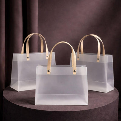 Small size (19.5 X 8.5 X 14.5 CM )Translucent Bags Goodie Bags With Handle Gift bag, hamper bag, Carry Bags, shopping gift bag, gift for Gifting, Presents, Return Gifts, Birthday, Party, Festivals