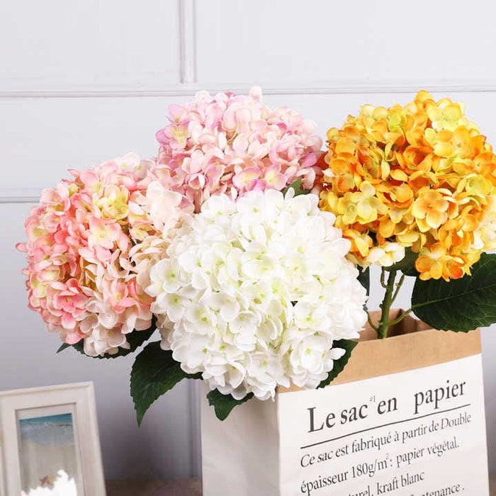 Artificial Hydrangea Fake Flowers Bunch decorative items for Diwali Home, Room, Office, Bedroom, Balcony, Living Room, Table Decoration, Plants and Craft Items Corner (Without Vase Pot)