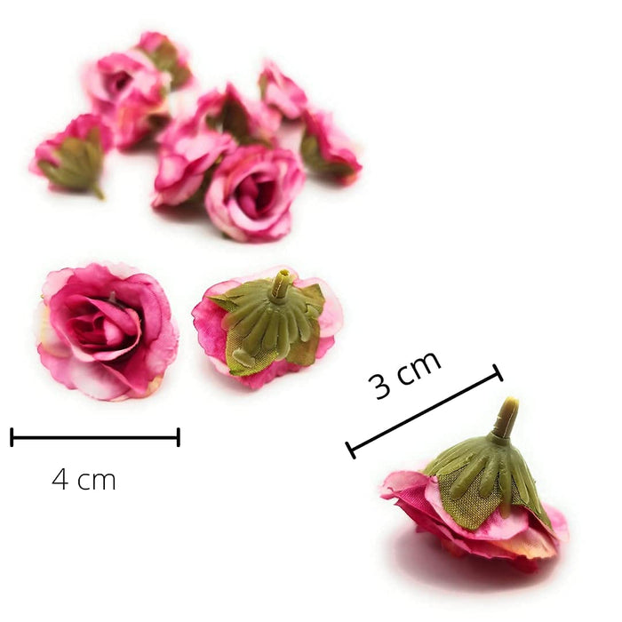 Artificial Small Rose Flowers Fake Fabric Head Rose Flowers For Home Decoration, Gift, Mandir Pooja Table, Cake Decor, Bouquet Making, Backdrop, DIY Art Craft, Diwali Items Material (4 cm)