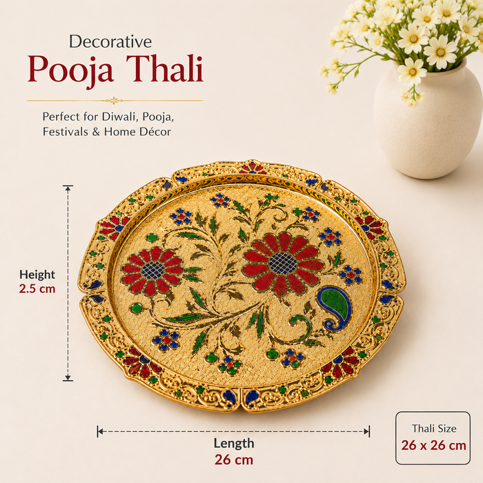Elegant Plastic Pooja Thali Set with Decorative Kumkum Dabbi | 19 x 19 cm Raksha Bandhan Aarti Thali | Traditional Puja Thali for Rakhi, Ganesh Pooja, Diwali & Daily Worship