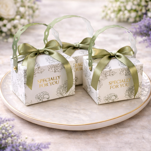 Decorative Square Shape Folding Storage Box With Tag for Return Gift, Birthday,Boxes with Ribbon, Perfect for Packing Chocolate, Dry Fruits,Engagement