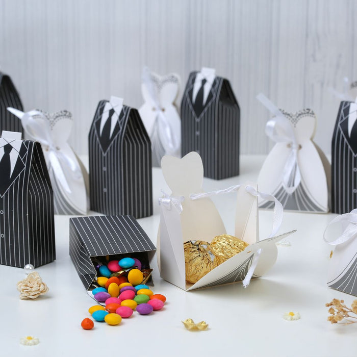 50 Pcs groom style shaped candy Folding Storage Box for Return Gift , Birthday, Valentine's Day - Cardboard Boxes, Perfect for Packing Chocolate, Dry Fruits, and Invitations (Black)