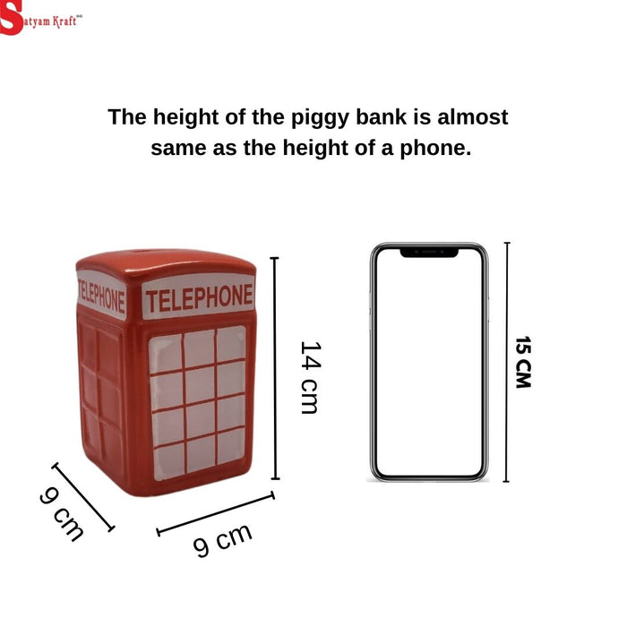 1 Piece Ceramic Telephone booth Design Gullak Piggy Bank for Rupees Savings - Coin Storage Tip Box Ideal for Kids and Adults - Money Kilona Pikibank ATM Coinbox Gulak (Pack of 1)