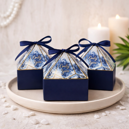 Decorative Folding Storage Box for Return Gift, Birthday, Gift Boxes with Ribbon, Perfect for Packing Chocolate, Dry Fruits. (Blue)