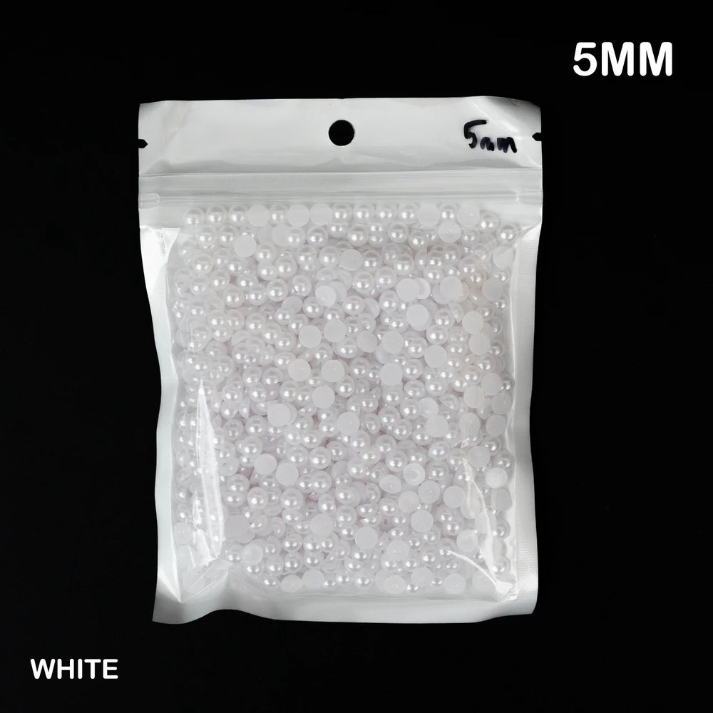 1200 Pcs Half White Moti Pearls Beads for Jewellery Making, Necklace,Nail decor, Bracelet Set for Beading, Crafting, Scrap Booking and Hand Embroidery Materials (5 mm)(White)