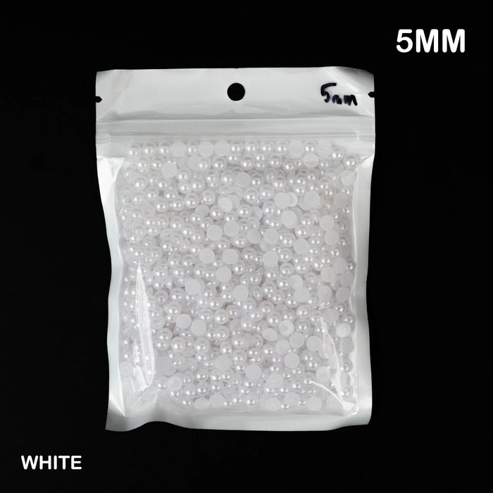 1200 Pcs Half White Moti Pearls Beads for Jewellery Making, Necklace,Nail decor, Bracelet Set for Beading, Crafting, Scrap Booking and Hand Embroidery Materials (5 mm)(White)