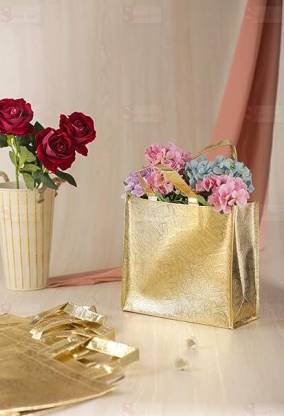 12 pcs Medium Size Non Woven Fabric Bag With Handle 34.5 x 32.5 cm Gift Paper bag, Carry Bags, gift bag, gift for Birthday, gift for Festivals, Season's Greetings and other Events(Gold)(Pack of 12)