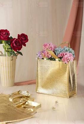 12 pcs Big Size Non Woven Fabric Bag With Handle 45.5 x 40 cm Gift Paper bag, Carry Bags, gift bag, gift for Birthday, gift for Festivals, Season's Greetings and other Events(Gold)(Pack of 12)