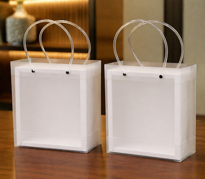 Foldable Transparent Gift Hamper Box with Handle | Reusable PVC Carry Bag for Gifting, Wedding Hampers & Packaging (Red, White, Sky Blue, Orange)