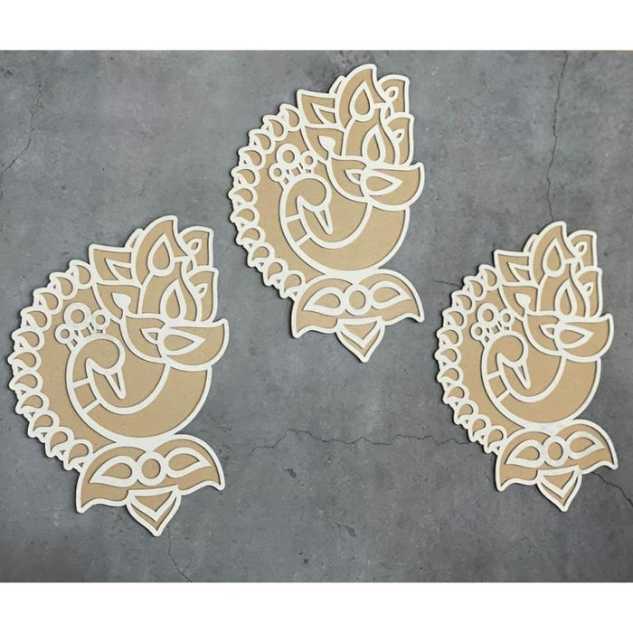 SATYAM KRAFT 3 PCS MDF Rangoli Mat with Wooden Base. Easy to Use. Just Fill It Up with Rangoli,Flowers,Pulses Inland Rangoli Stencils Border for Floor Home Diwali Decoration DIY (Peacock Pack of 3)