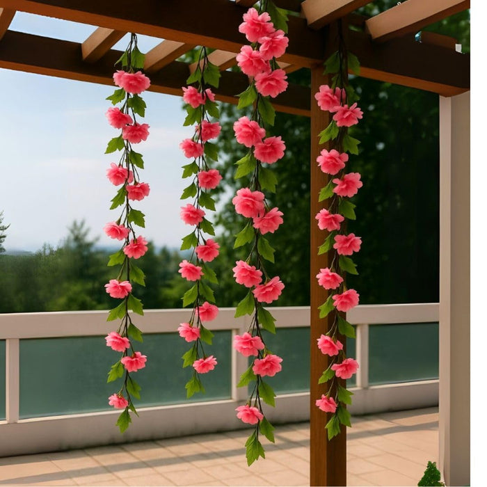 Artificial Cherry Blossom Rattan Flowers(pink) Wall Hanging Decorative Vine String Lines Items for Diwali Decoration, Backdrop for Pooja Room, Home Decor (230 cm)