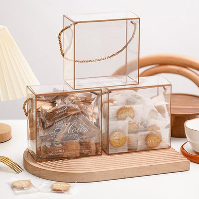 12 Pcs Small Square Trasparent Golden border Bag Goodie Bags Gift bag, gift For new year Gifting, marriage Return Gifts, Birthday, Wedding, Party, Season's Greetings(Small) (Golden) (14x 7 x 14)cm