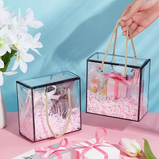 Big Square Size Trasparent Black border Bag Goodie Bags Gift bag, gift For new year Gifting, marriage Return Gifts, Birthday, Wedding, Party, Season's Greetings(Big) (Black) (25 x 10 x 25)cm