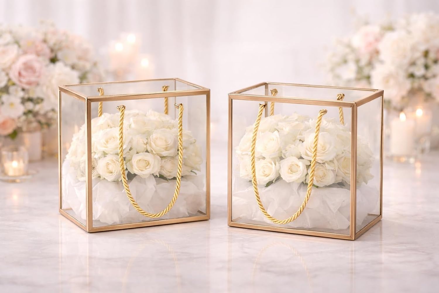 Medium Square Trasparent Golden border Bag Goodie Bags Gift bag, gift For new year Gifting, marriage Return Gifts, Birthday, Wedding, Party, Season's Greeting (Golden) (20 x 9 x 20)cm