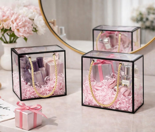 Small Square Trasparent Black border Bag Goodie Bags Gift bag, gift For new year Gifting, marriage Return Gifts, Birthday, Wedding, Party, Season's Greetings(Small) (Black) (14x 7 x 14)cm